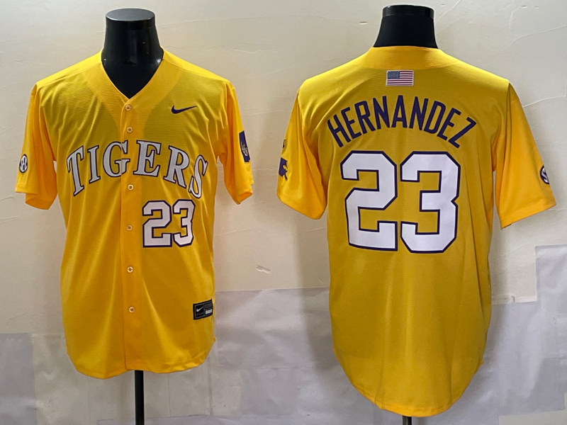 Men's LSU Tigers Luis Hernandez #23 Yellow Jersey